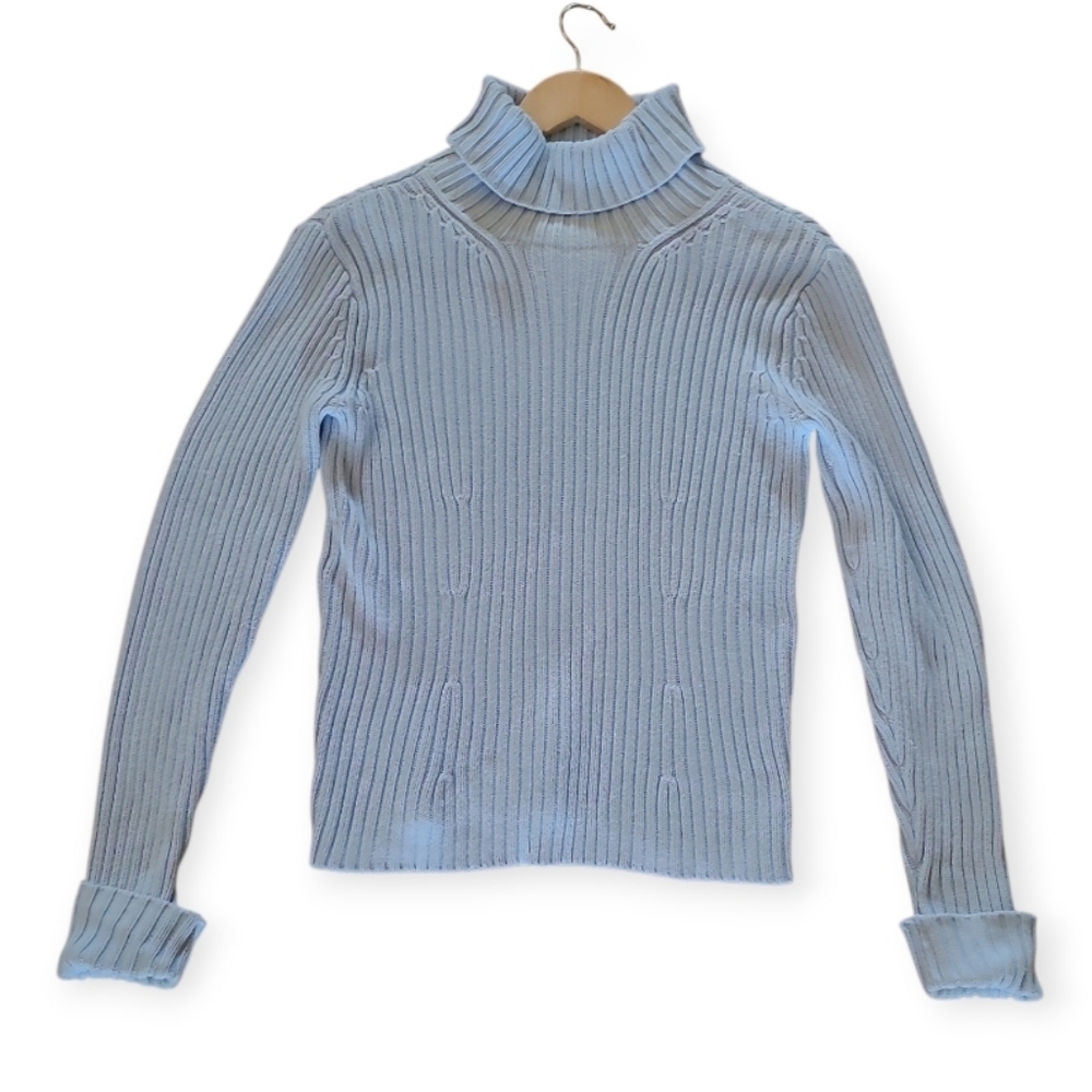 Vintage Old Navy 100% Cotton Ribbed Turtleneck Sweater Pastel Blue